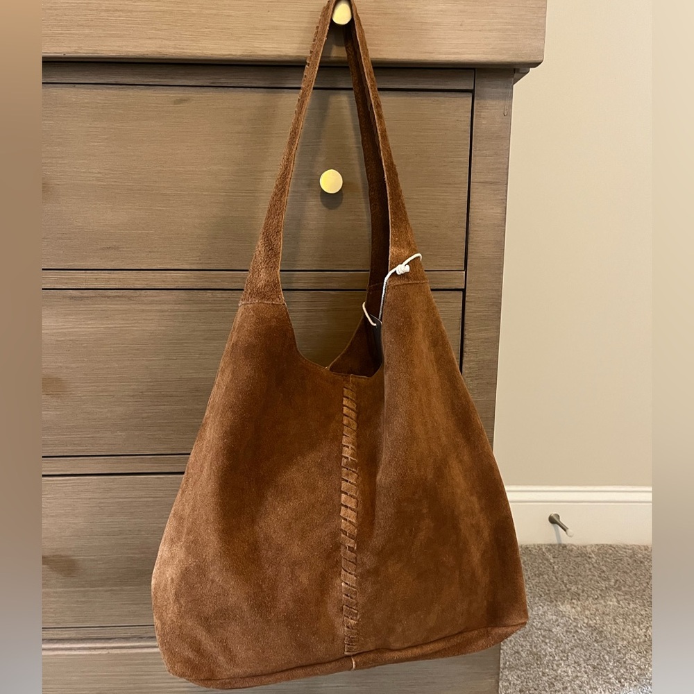 NWT New Haute Hippie Suede Bag Cognac Brown Shoulder Hobo Slouchy Brooklyn Bag - Picture 4 of 8